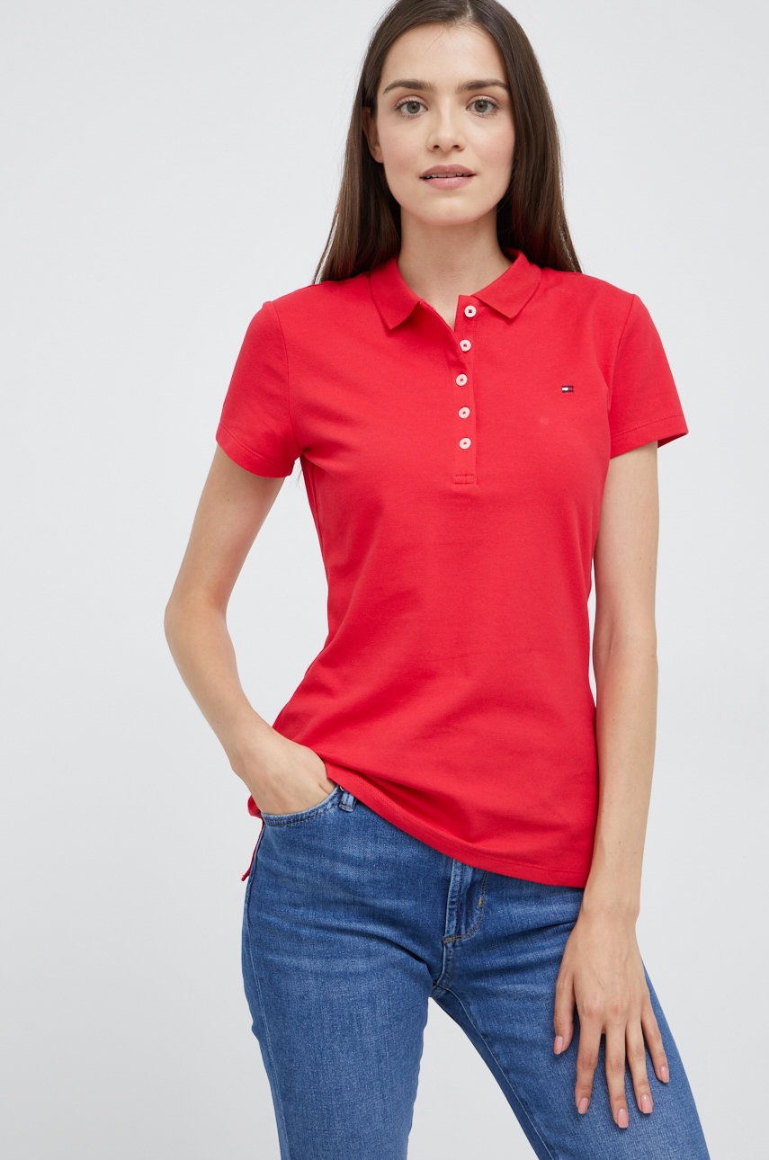 

Тениска с яка Tommy Hilfiger в червено с яка тип peter pan, Червен