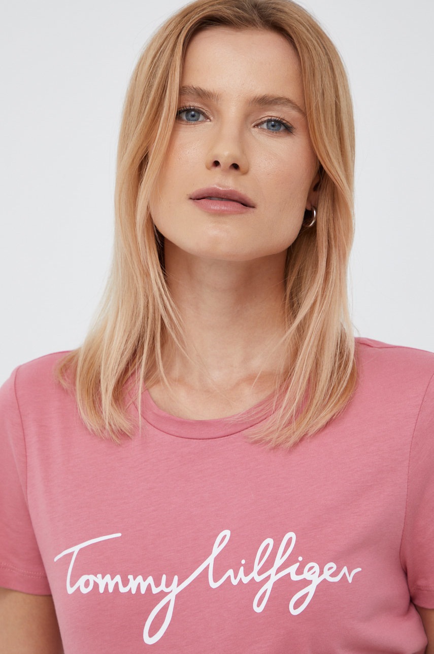 

Памучна тениска Tommy Hilfiger в розово, Розов
