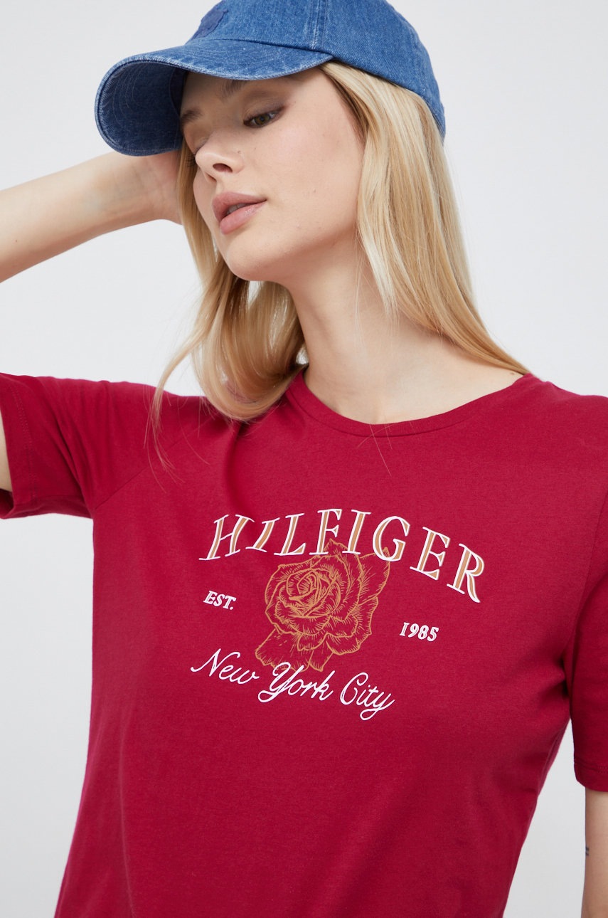 

Памучна тениска Tommy Hilfiger в розово, Розов