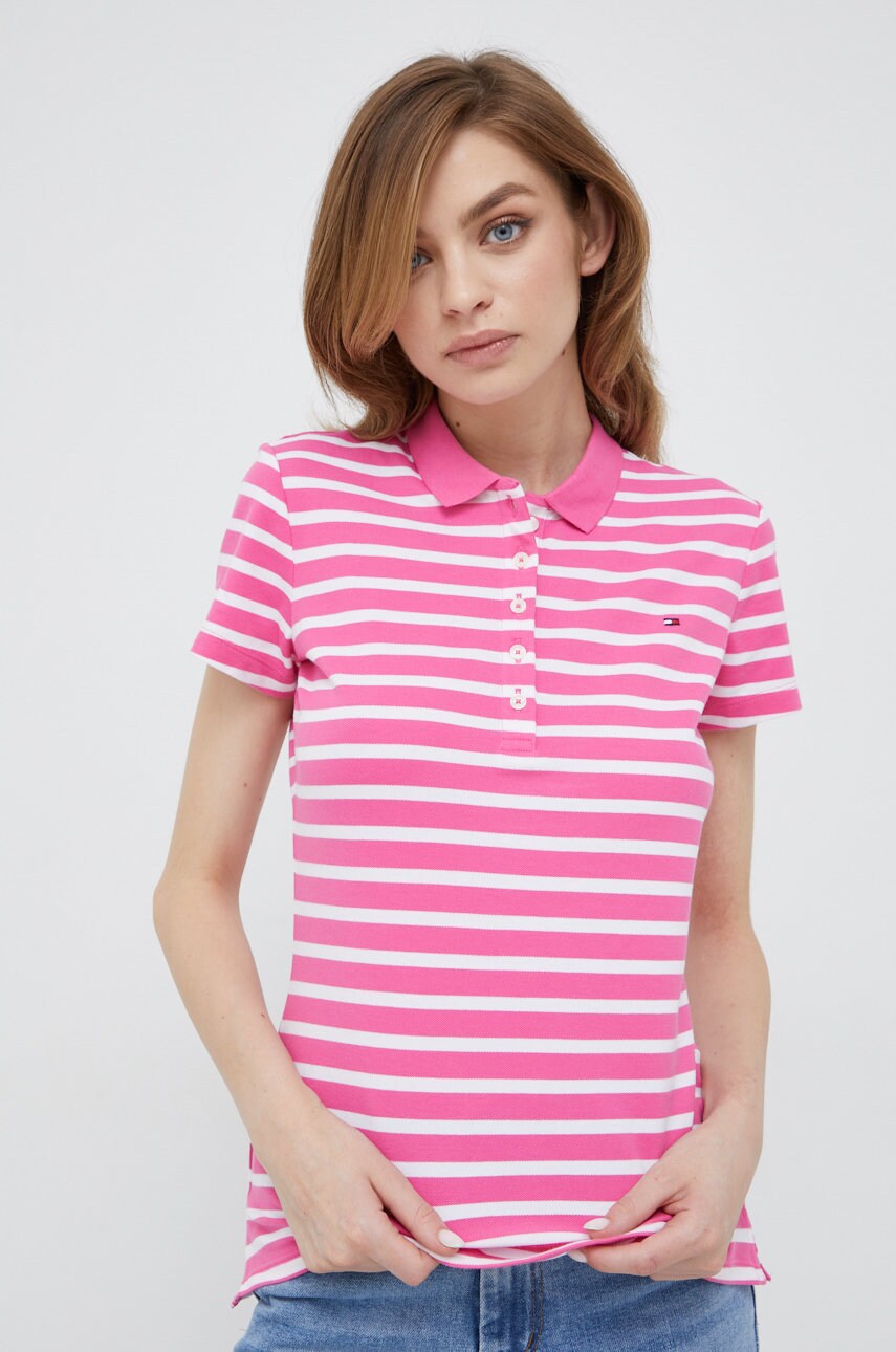 

Тениска с яка Tommy Hilfiger в лилаво с яка тип peter pan, Виолетов
