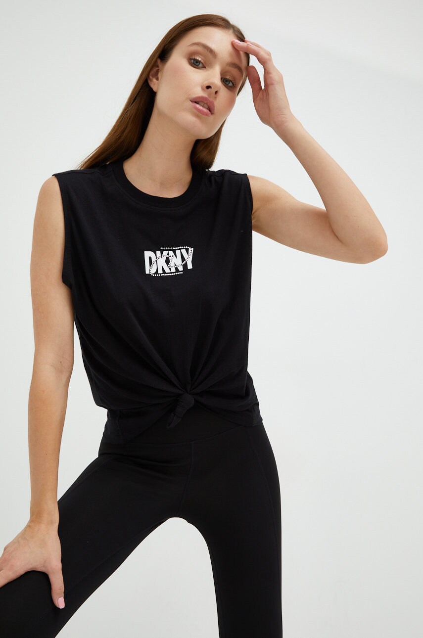 

Памучен топ Dkny в черно, Черен