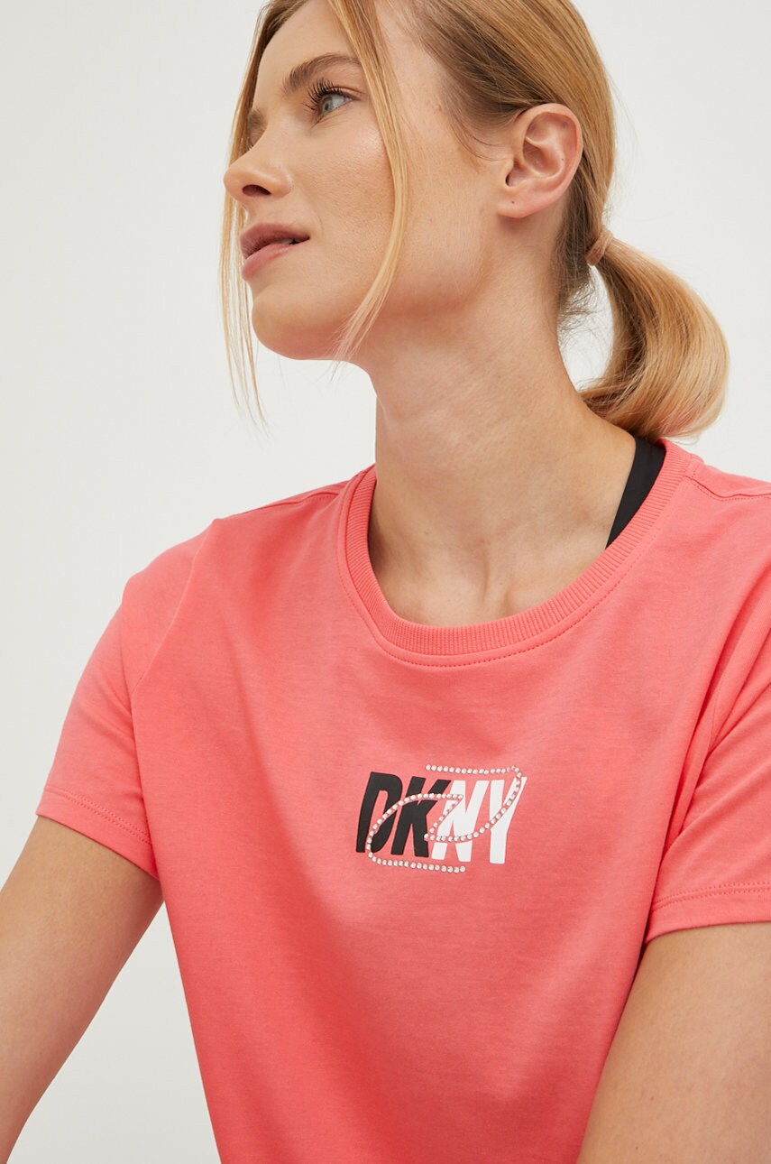 

Памучна тениска Dkny в розово, Розов