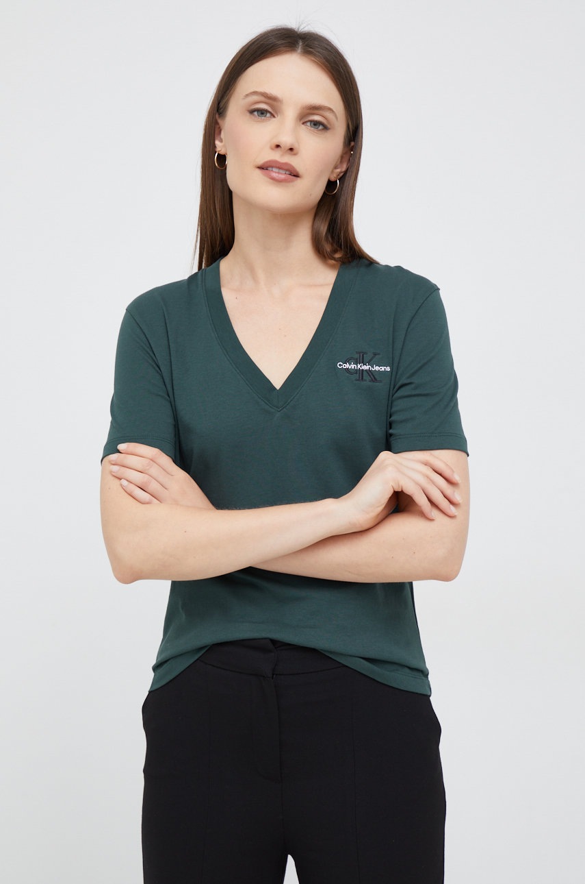 

Памучна тениска Calvin Klein Jeans в зелено, Зелен