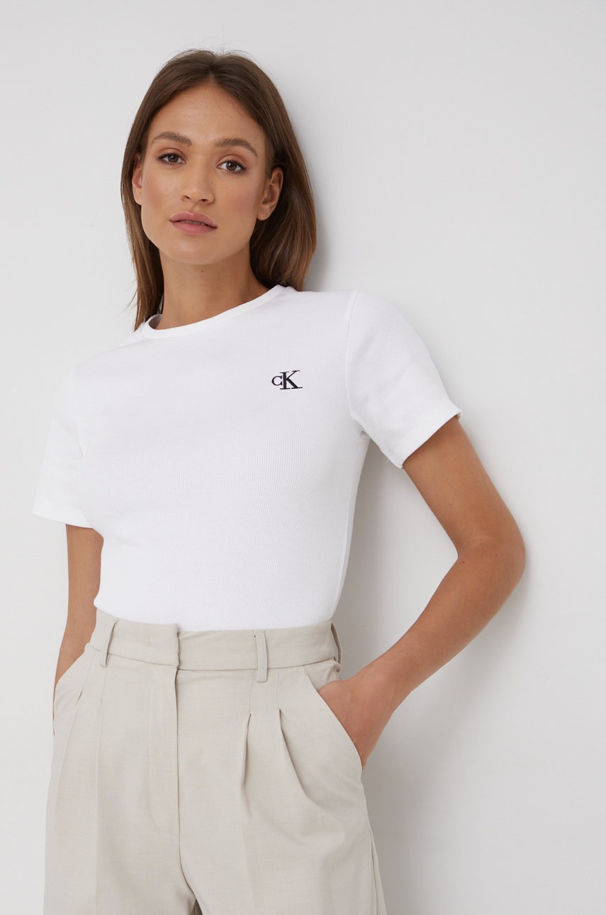 

Тениска Calvin Klein Jeans в бяло, Бял