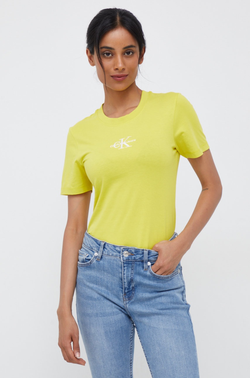 

Памучна тениска Calvin Klein Jeans в зелено, Зелен