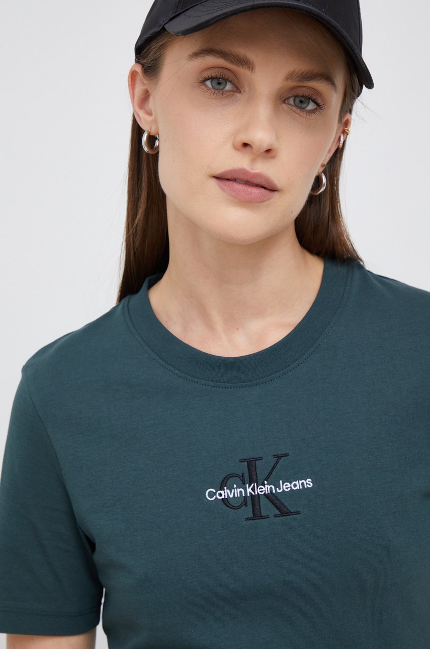 

Памучна тениска Calvin Klein Jeans в зелено, Зелен