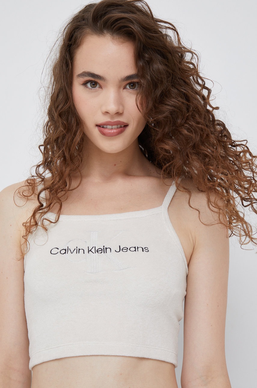 

Топ Calvin Klein Jeans дамски в бежово, Бежов