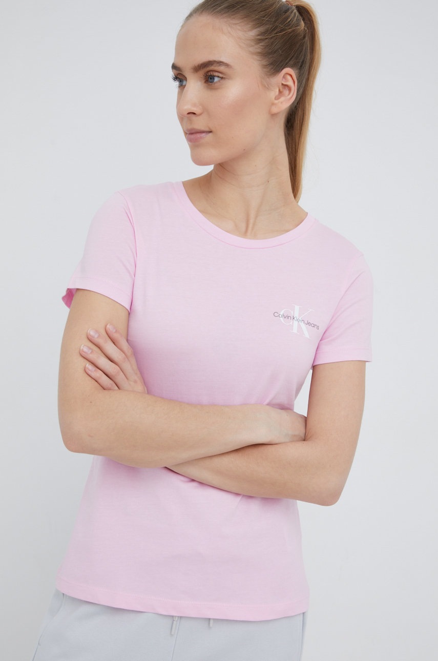 

Памучна тениска Calvin Klein Jeans (2-pack) в розово, Розов