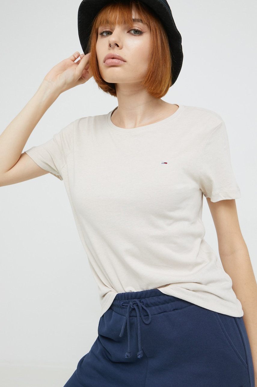 

Памучна тениска Tommy Jeans в бежово, Бежов
