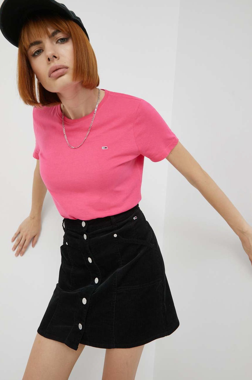 

Памучна тениска Tommy Jeans в розово, Розов