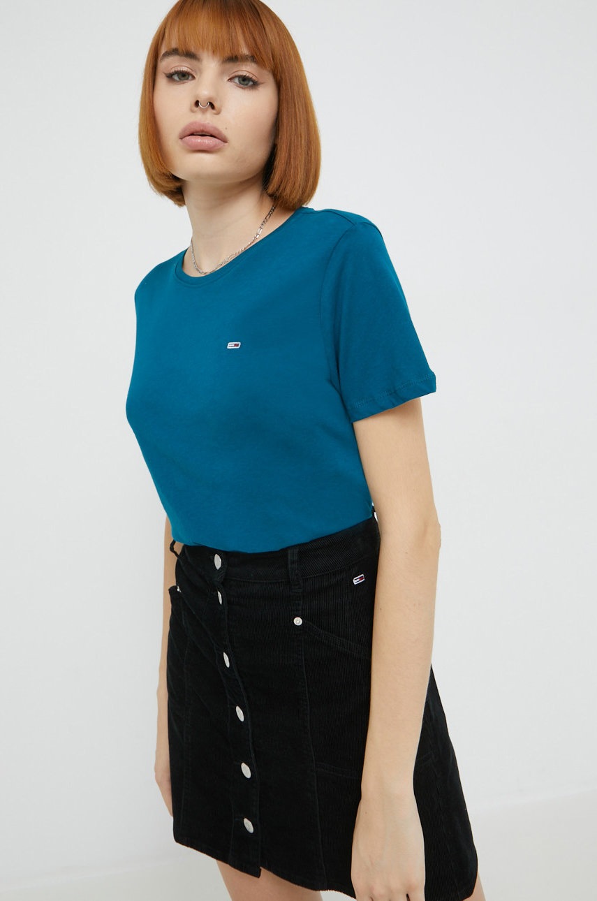 

Памучна тениска Tommy Jeans в тюркоазено, Тюркоазен