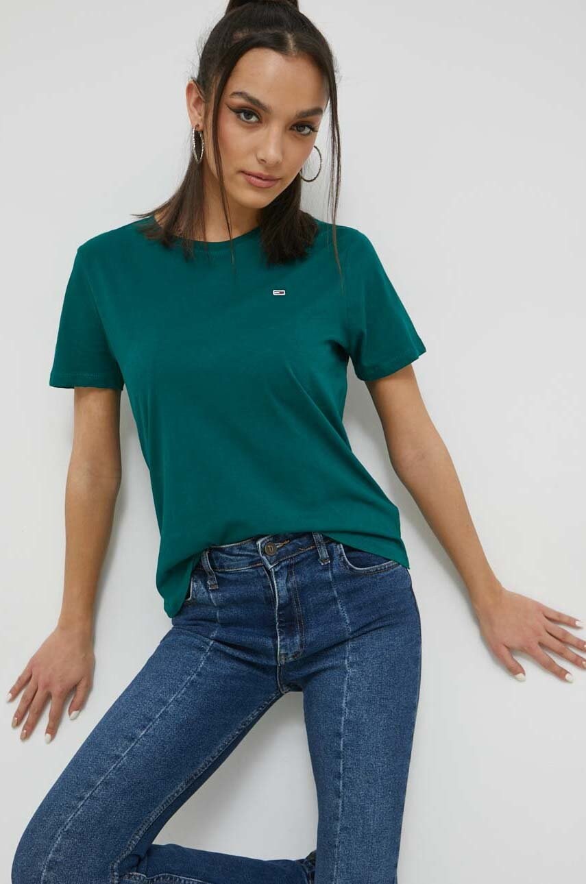 

Памучна тениска Tommy Jeans в зелено, Зелен