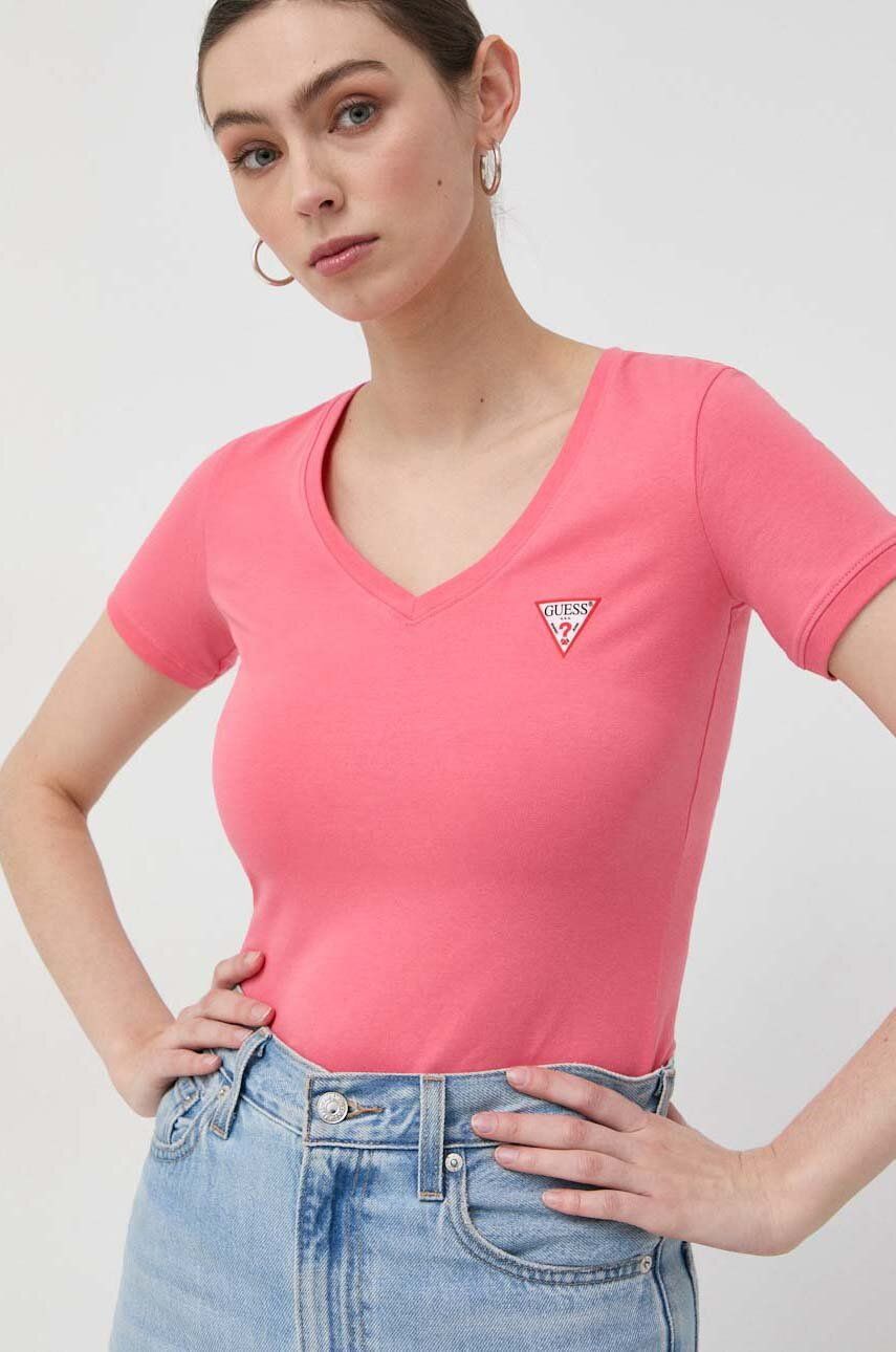 Tričko Guess růžová barva - růžová