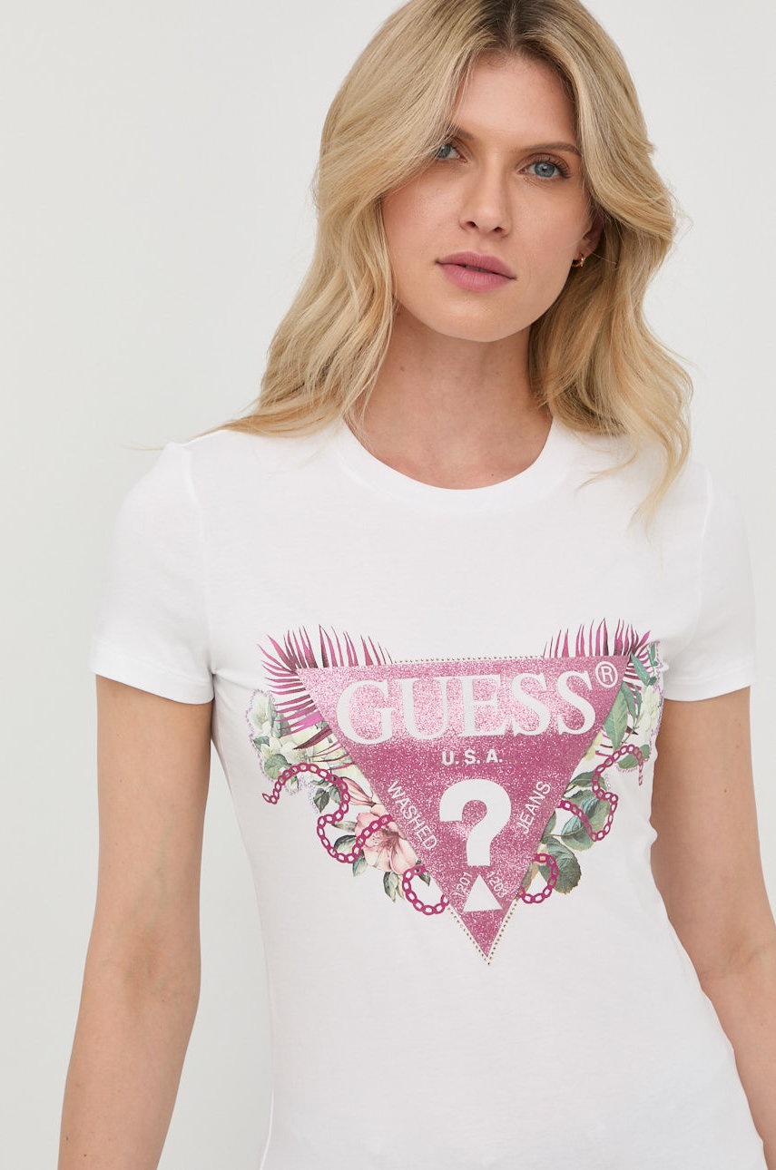 

Тениска Guess в бяло, Бял
