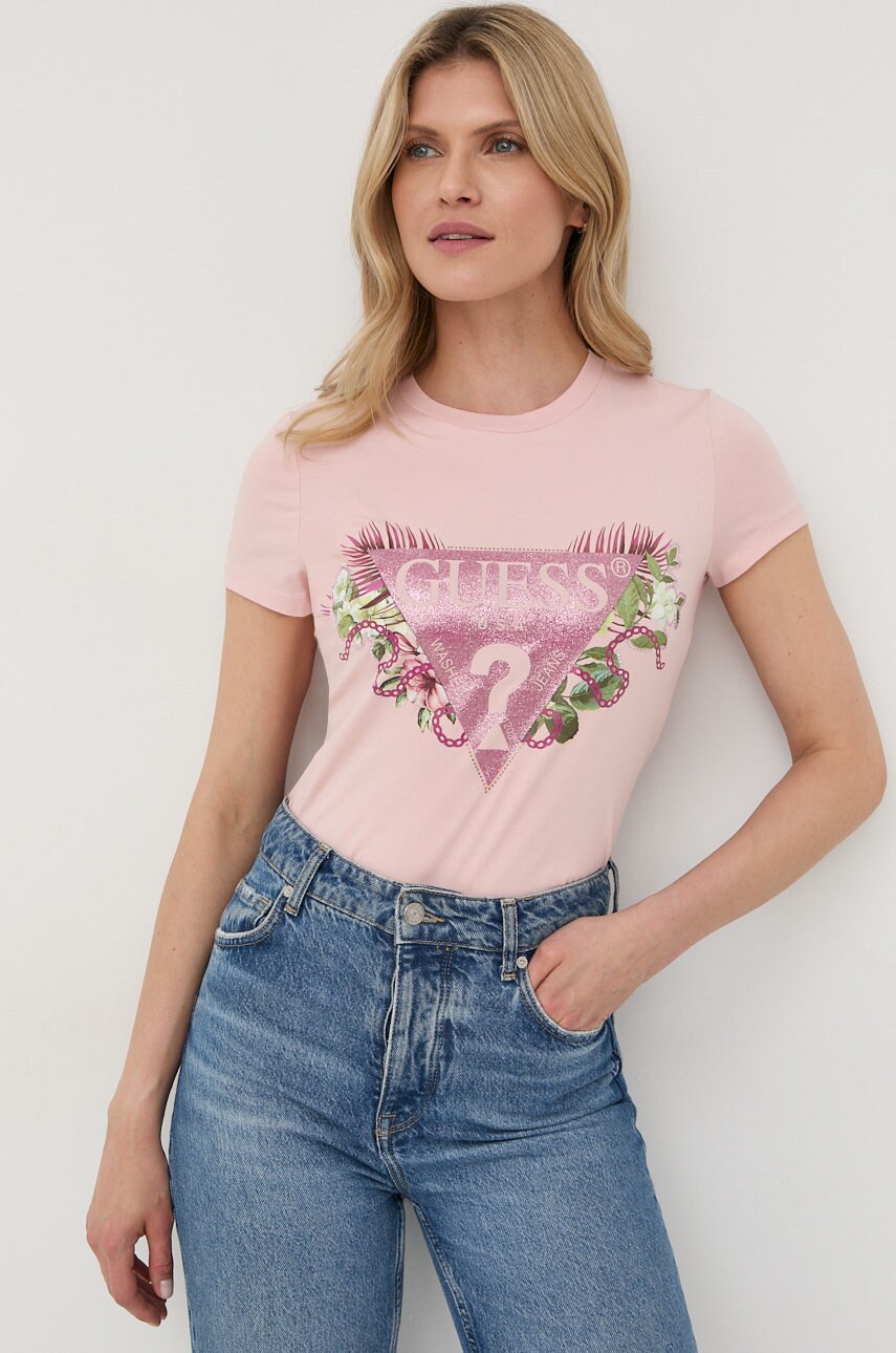 

Тениска Guess в розово, Розов