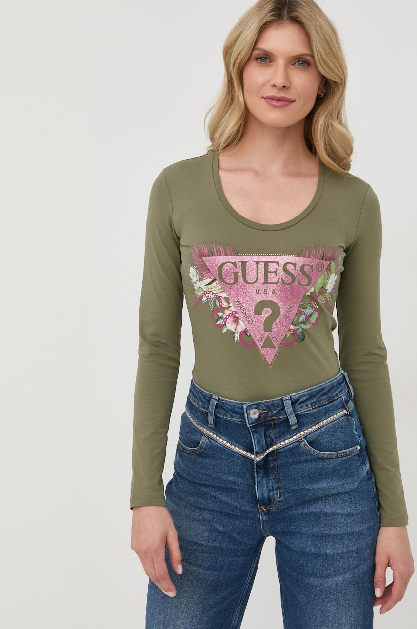 

Лонгслів Guess жіночий колір зелений
