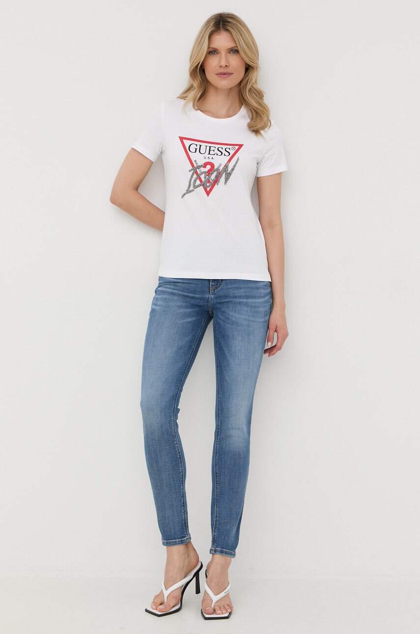 

Хлопковая футболка Guess цвет белый