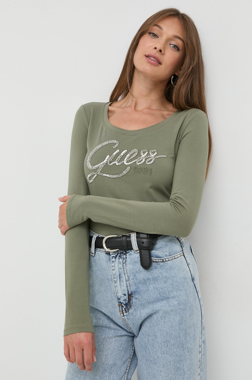 

Блуза с дълги ръкави Guess в зелено, Зелен