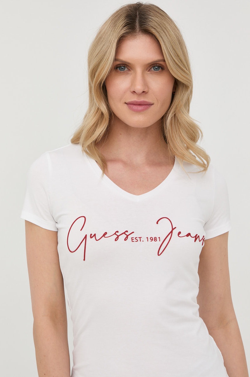 

Тениска Guess в бяло, Бял