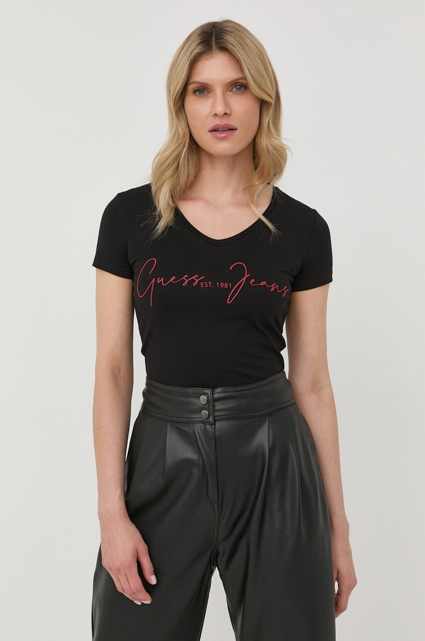 

Тениска Guess в черно, Черен