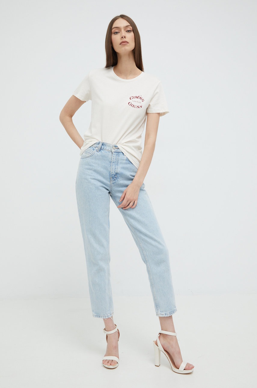 

Хлопковая футболка Guess цвет бежевый