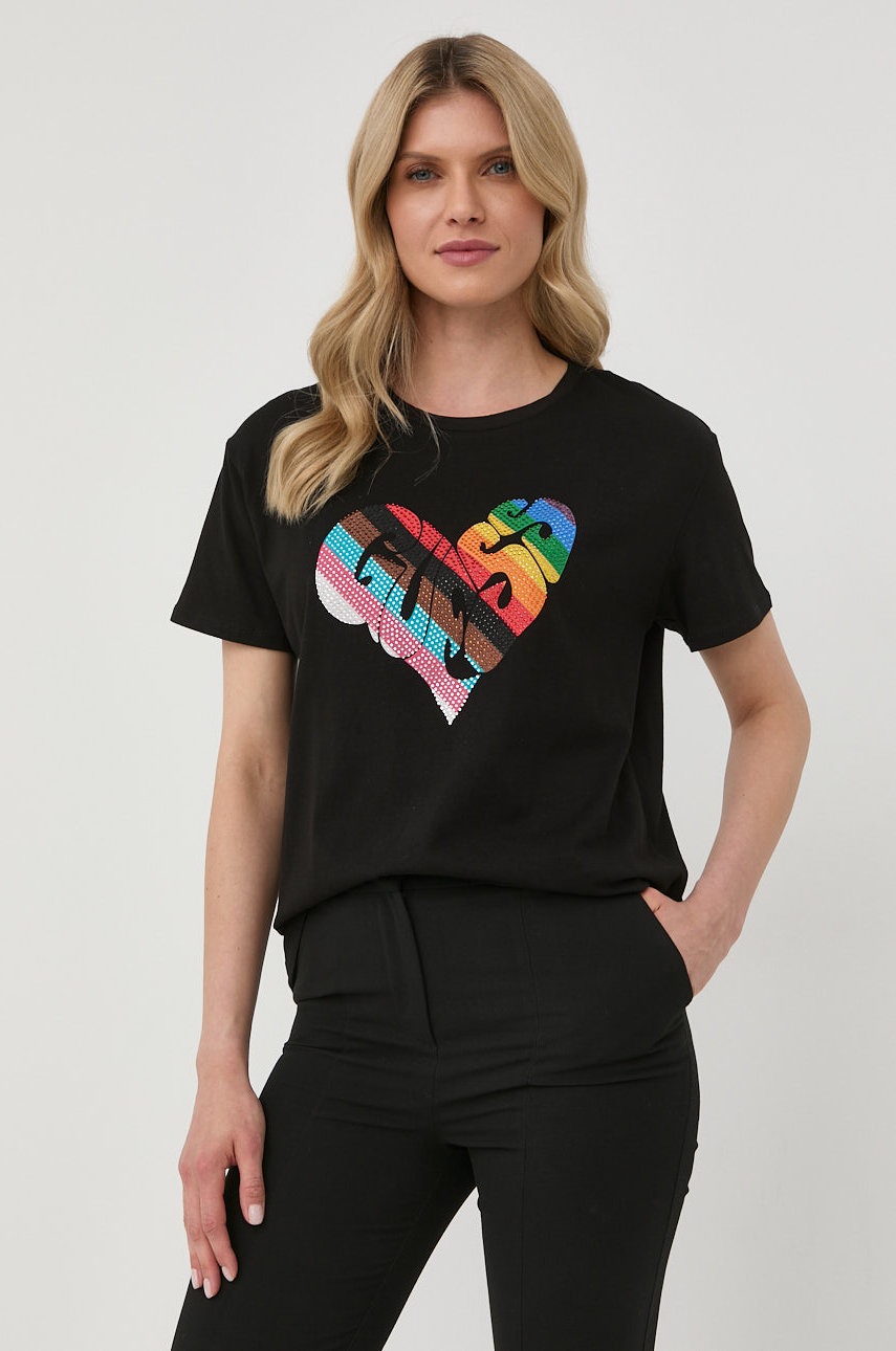 

Памучна тениска Guess в черно, Черен