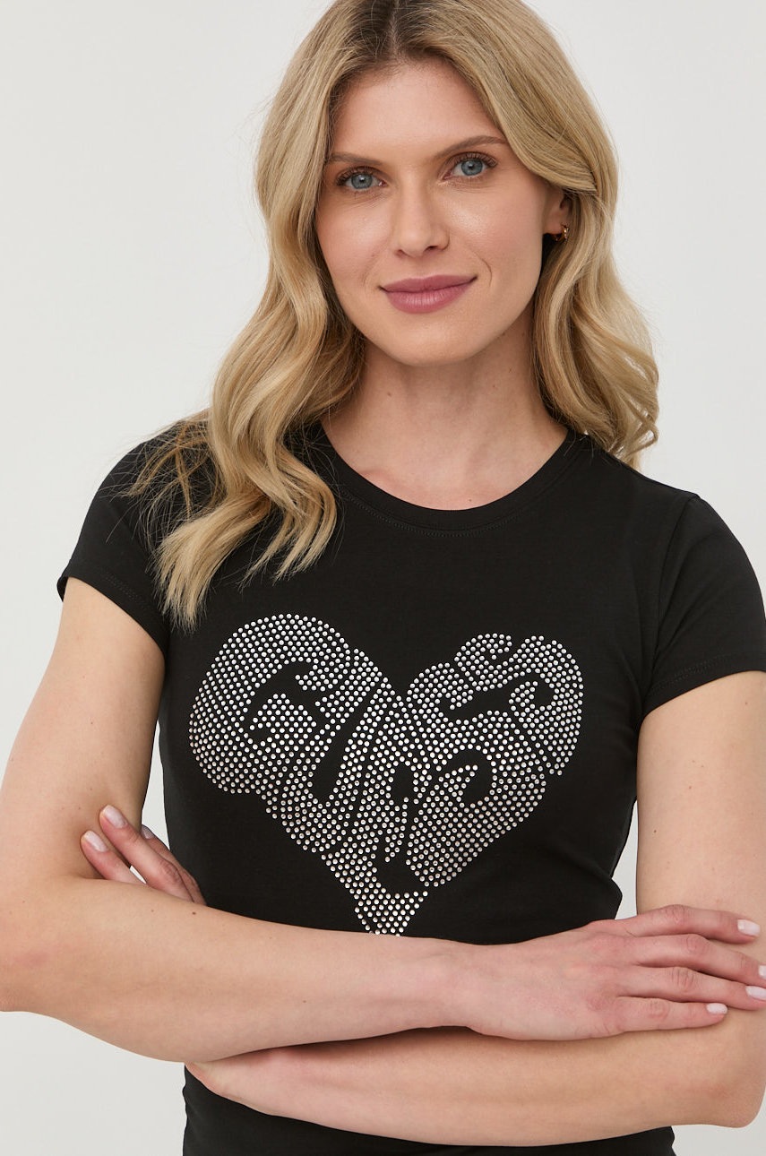 

Тениска Guess в черно, Черен