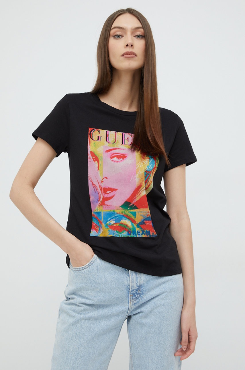 

Тениска Guess в черно, Черен