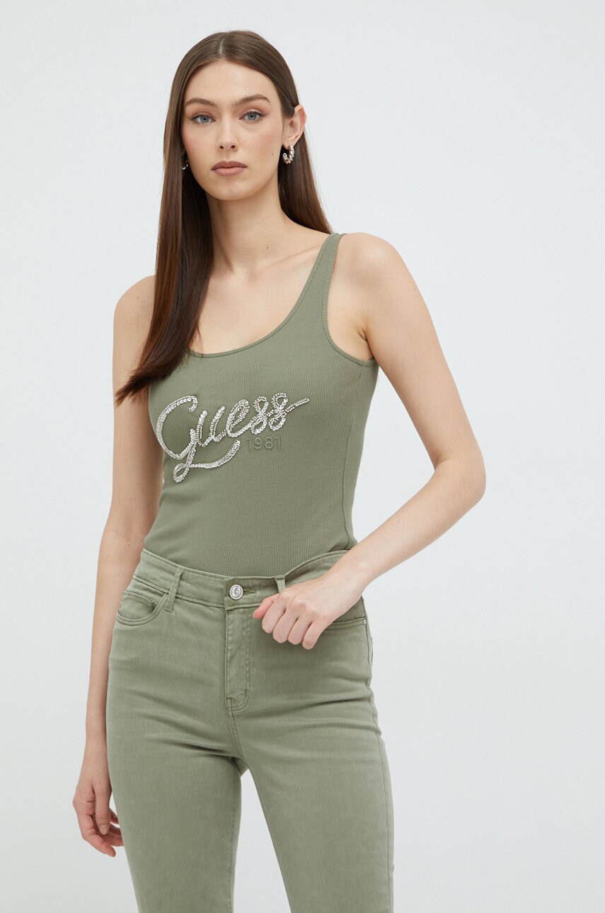 

Памучен топ Guess в зелено, Зелен