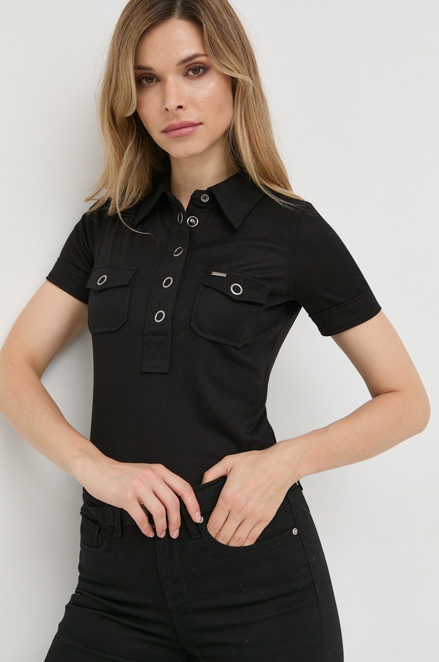 

Тениска с яка Guess в черно с яка тип peter pan, Черен
