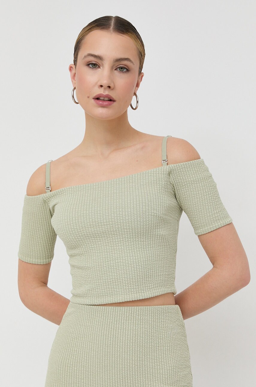 

Топ Guess жіночий колір зелений оголоне плече
