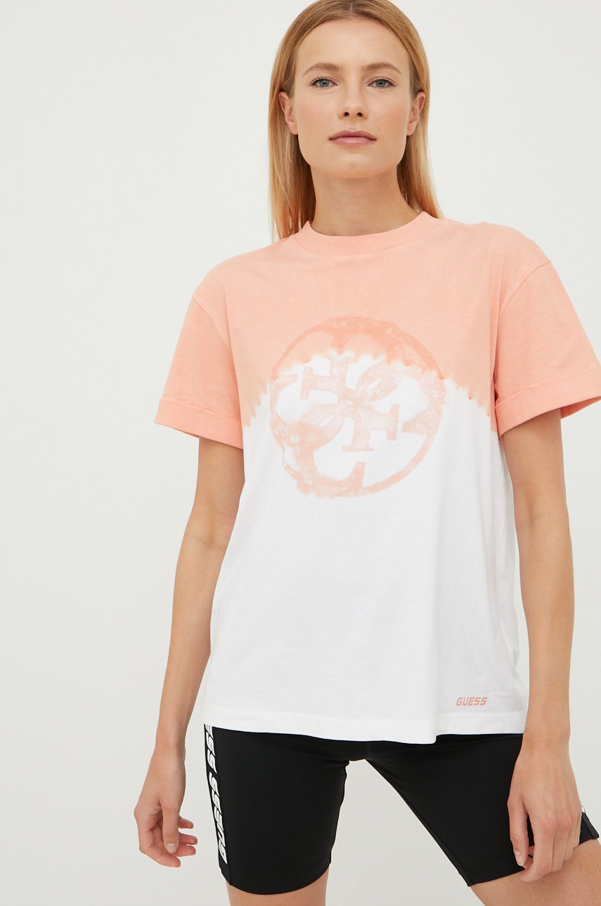 

Памучна тениска Guess в оранжево, Оранжев