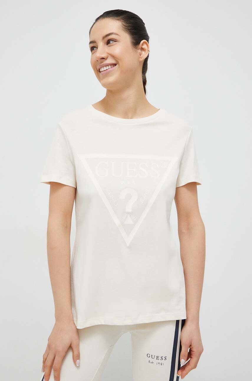 

Хлопковая футболка Guess цвет бежевый