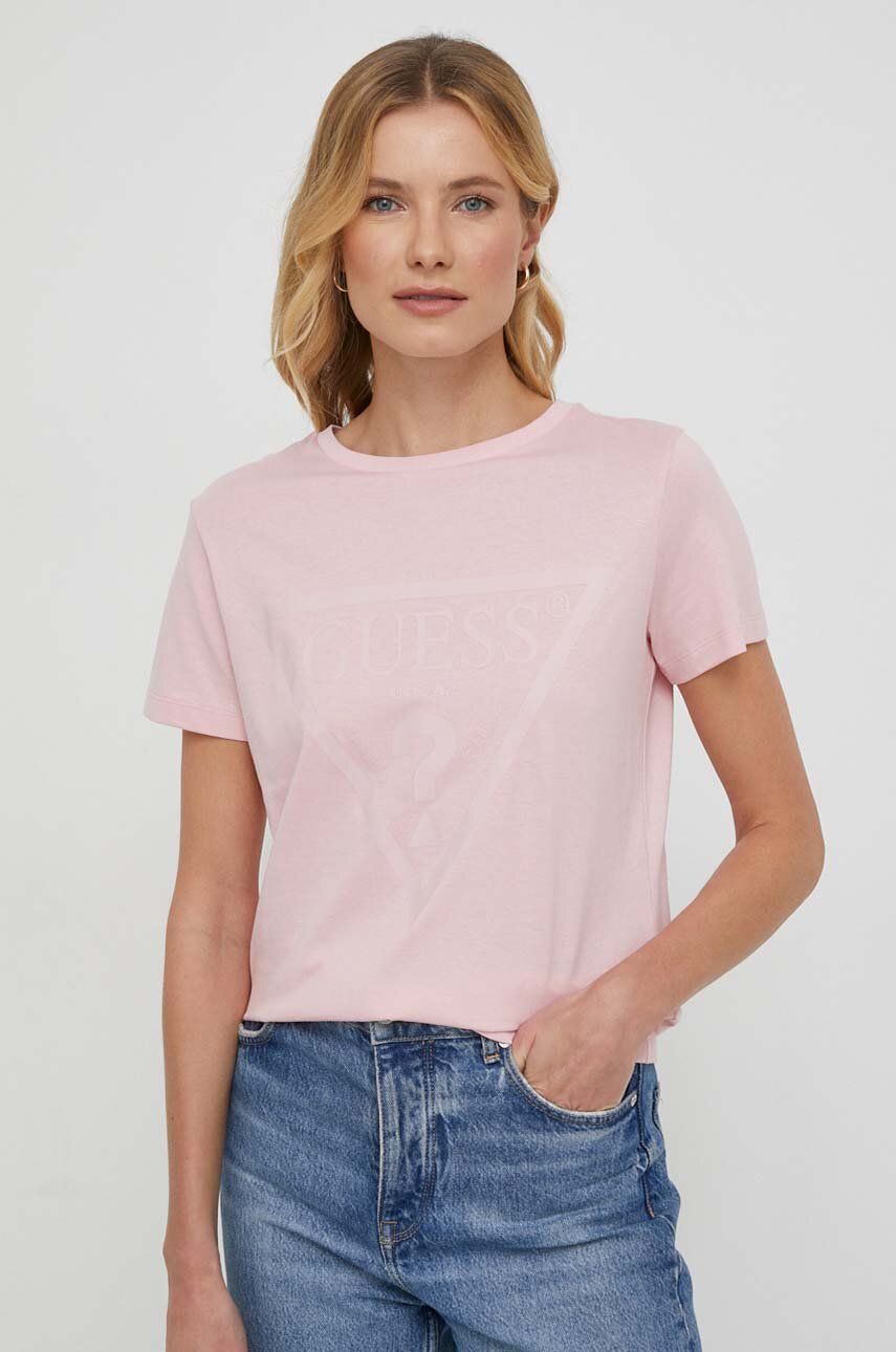 E-shop Bavlněné tričko Guess ADELE růžová barva, V2YI07 K8HM0