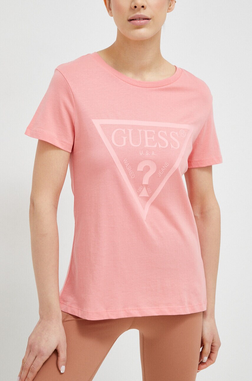 

Хлопковая футболка Guess цвет розовый