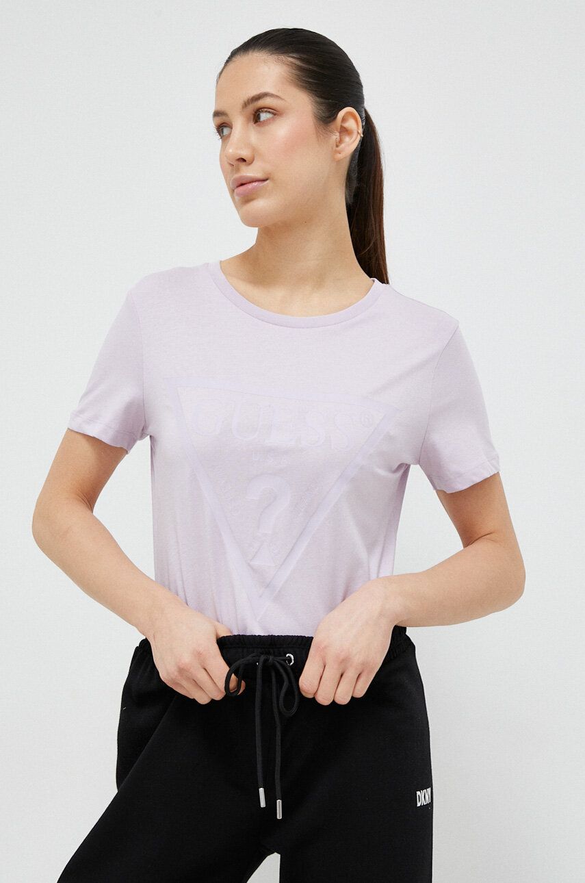 Bavlněné tričko Guess ADELE fialová barva, V2YI07 K8HM0