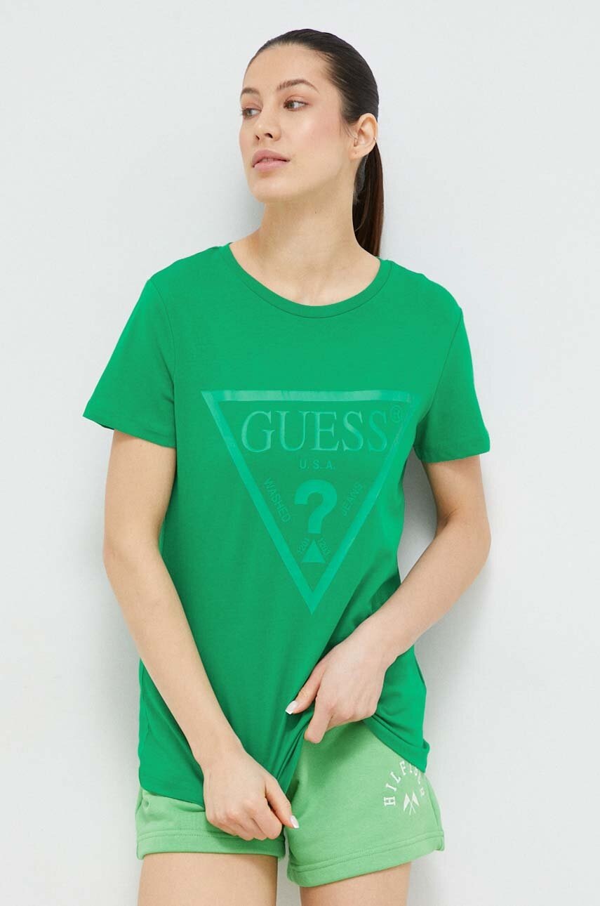 

Хлопковая футболка Guess цвет зелёный