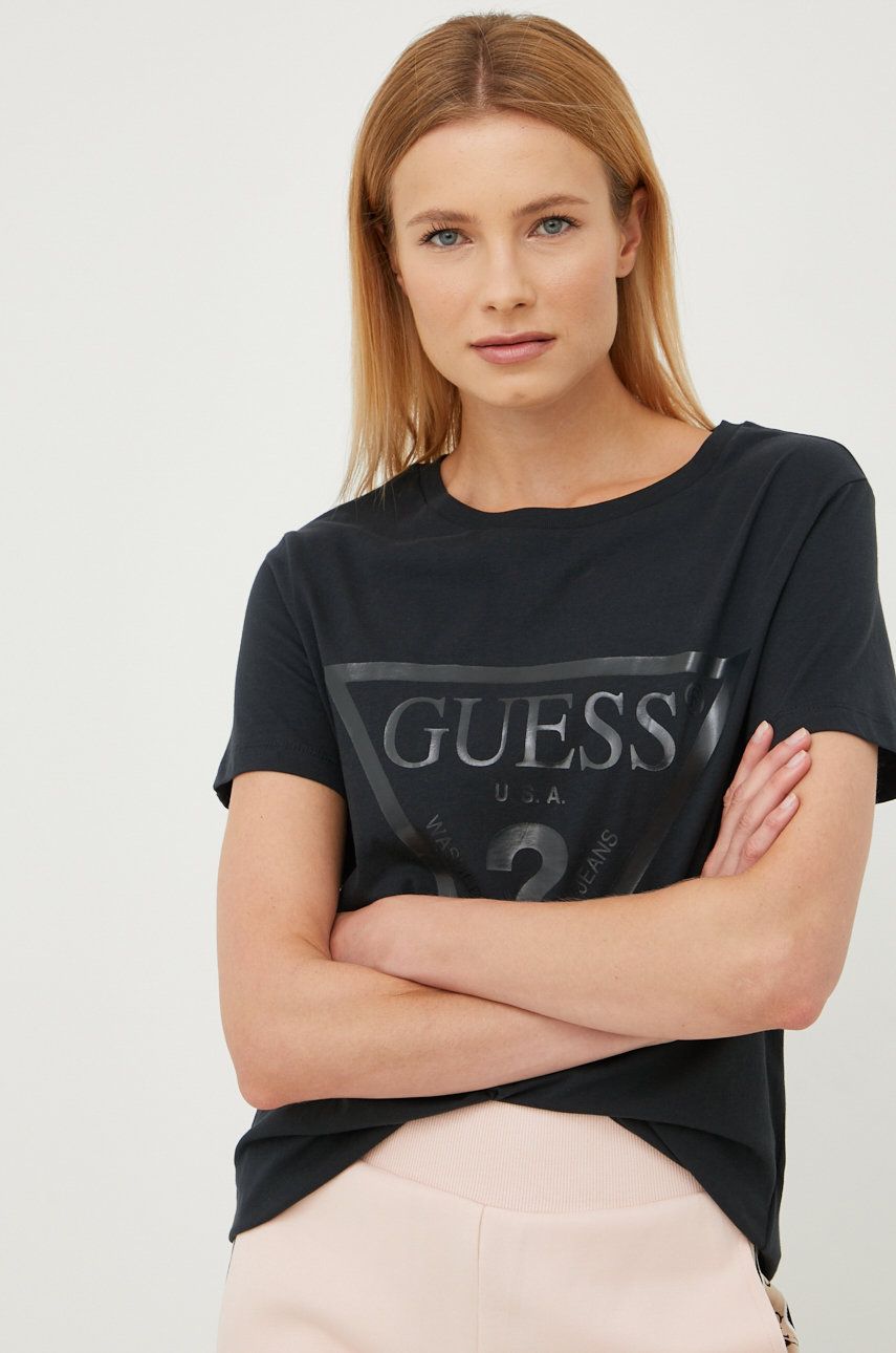 Bavlněné tričko Guess ADELE černá barva, V2YI07 K8HM0