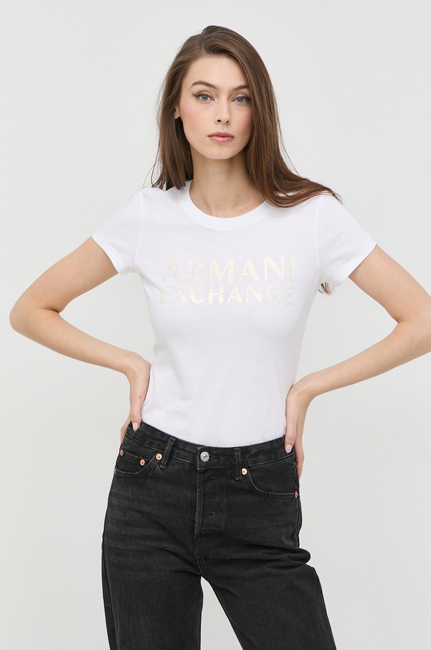 

Памучна тениска Armani Exchange в бяло, Бял