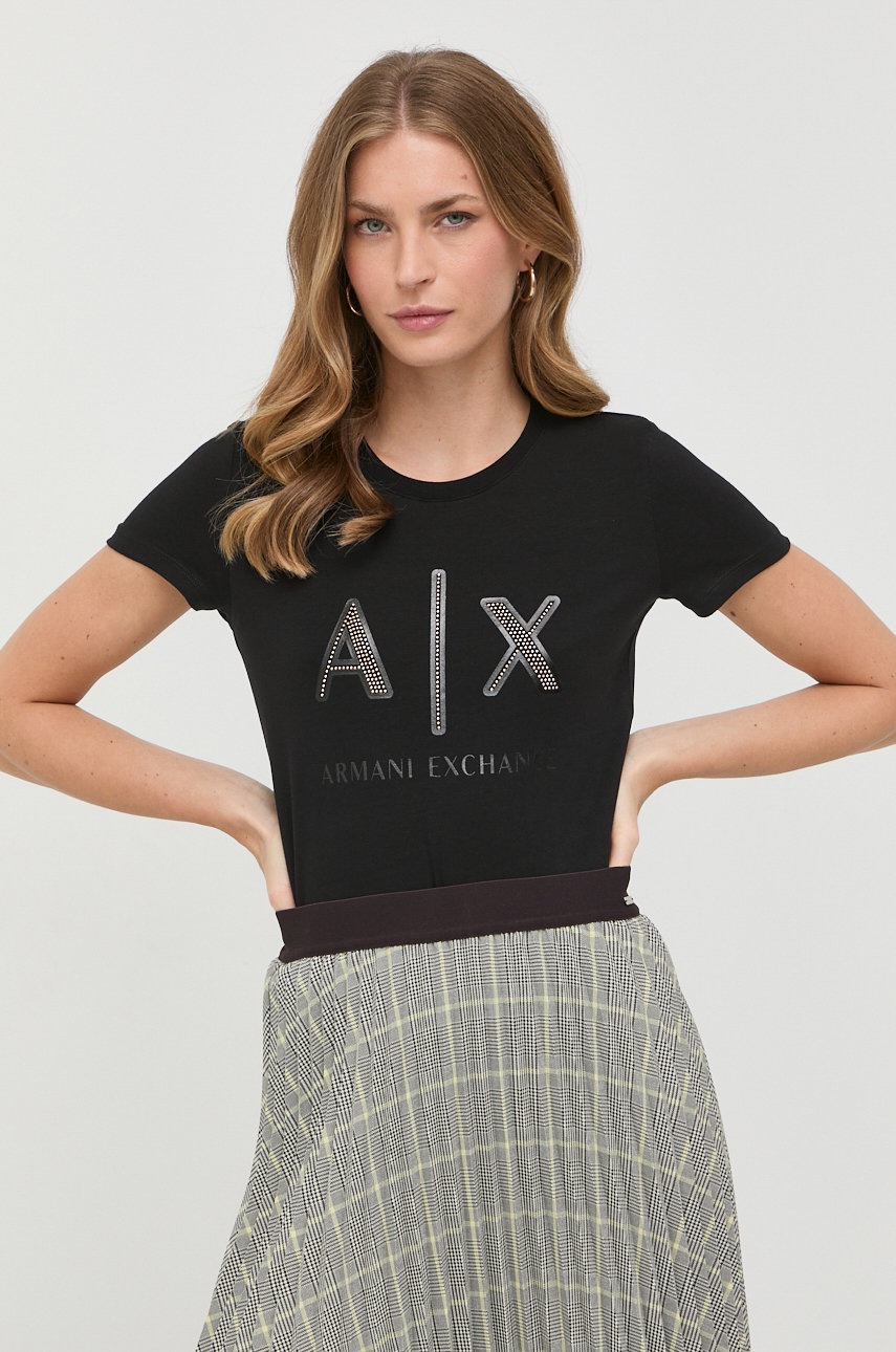 

Тениска Armani Exchange в черно, Черен
