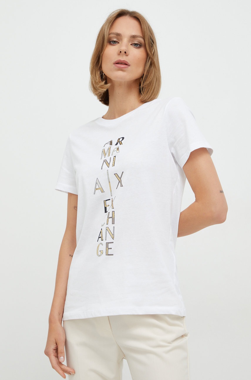 

Памучна тениска Armani Exchange в бяло, Бял