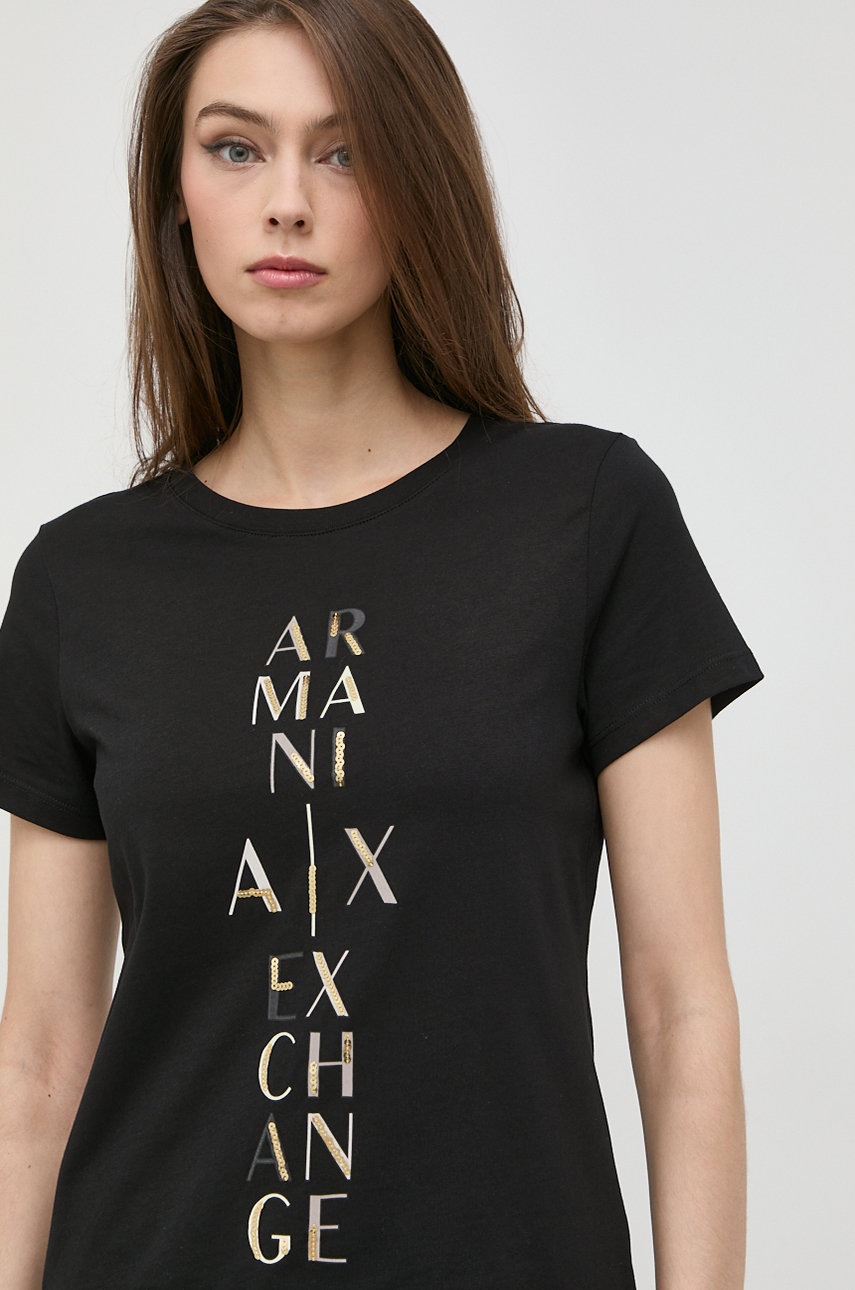 

Памучна тениска Armani Exchange в черно, Черен