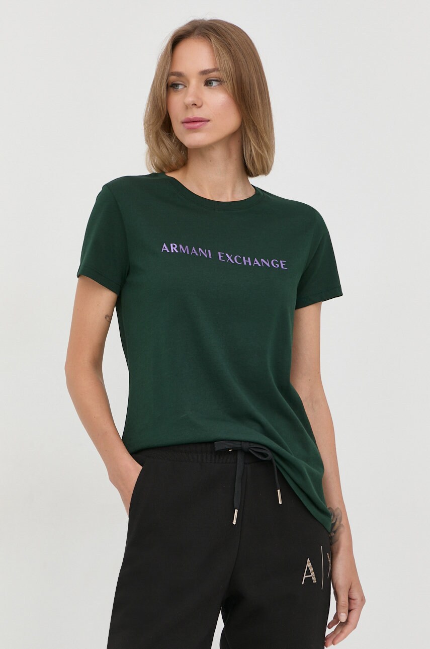Armani Exchange tricou din bumbac culoarea verde