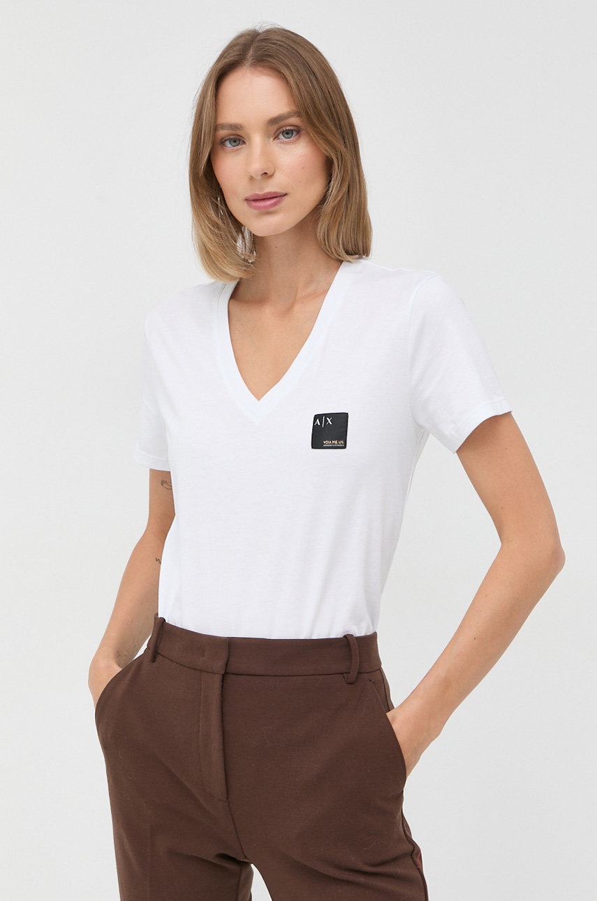 

Памучна тениска Armani Exchange в бяло, Бял