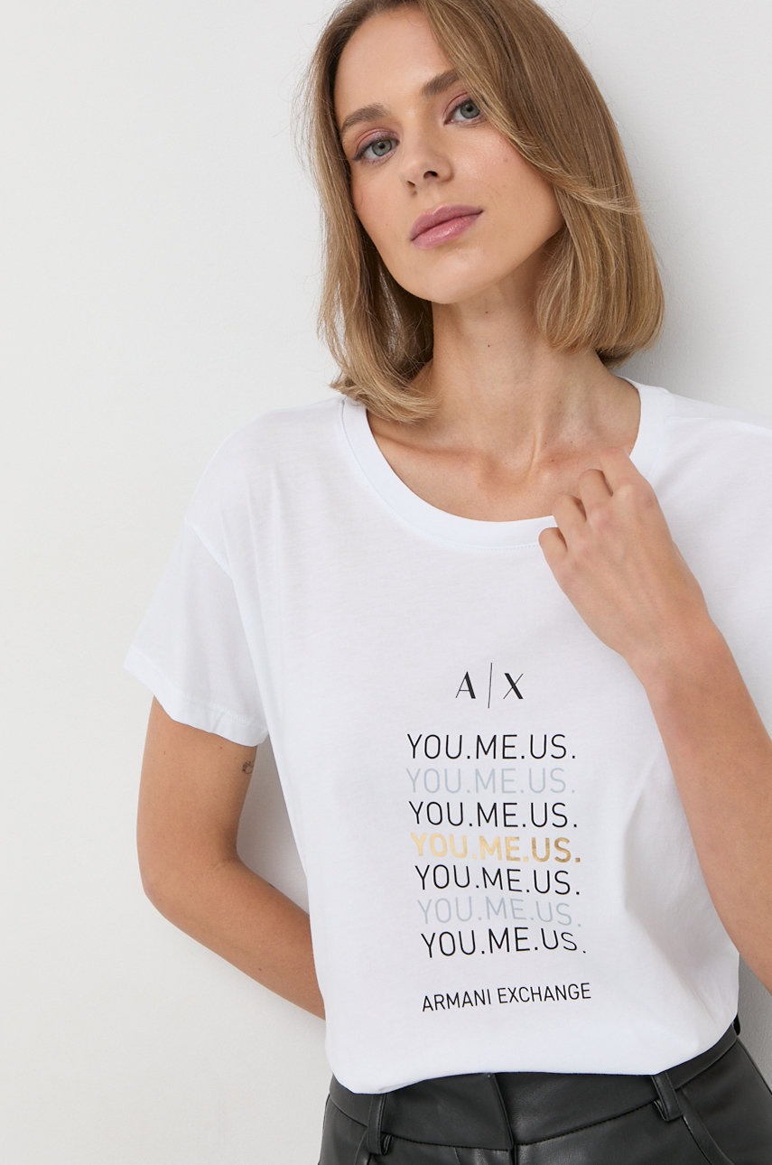 

Памучна тениска Armani Exchange в бяло, Бял