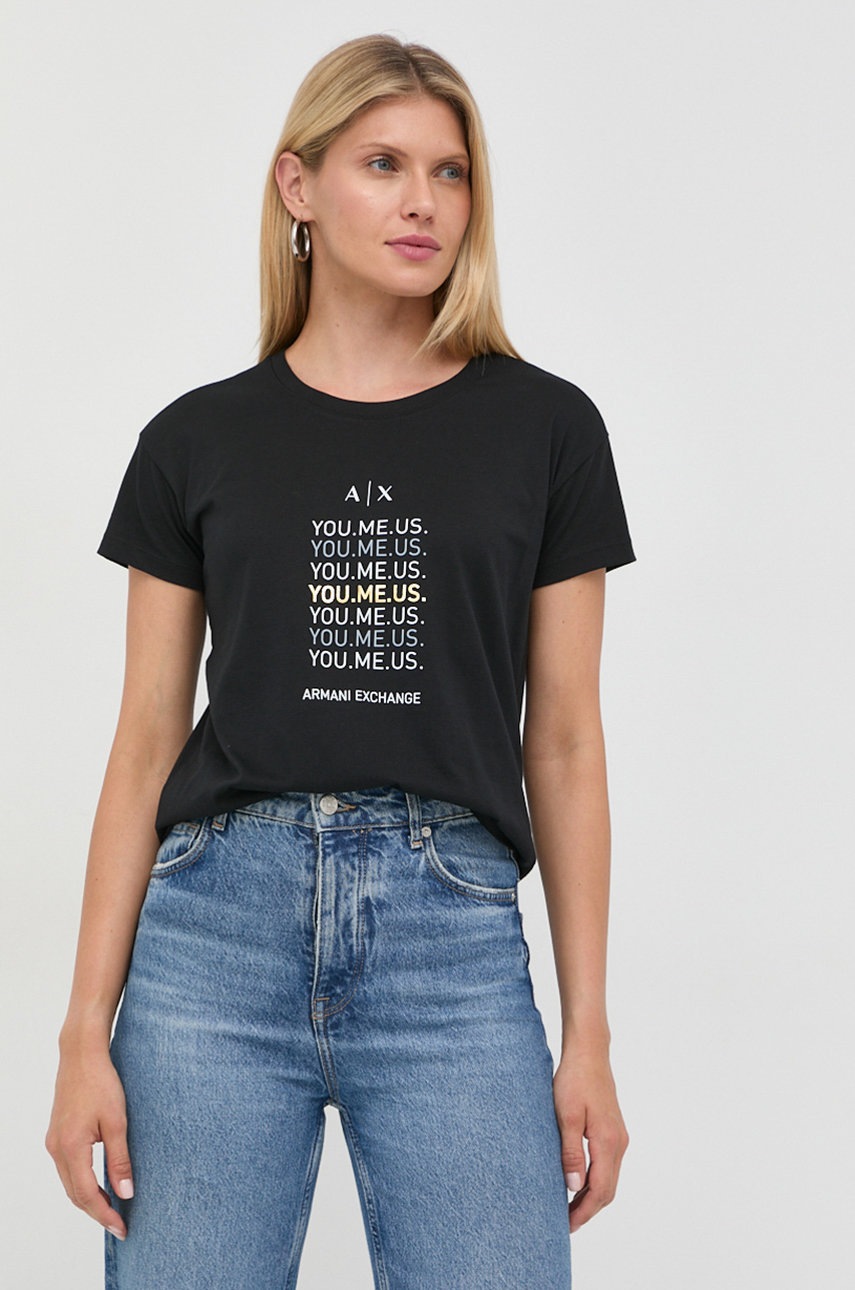 

Памучна тениска Armani Exchange в черно, Черен