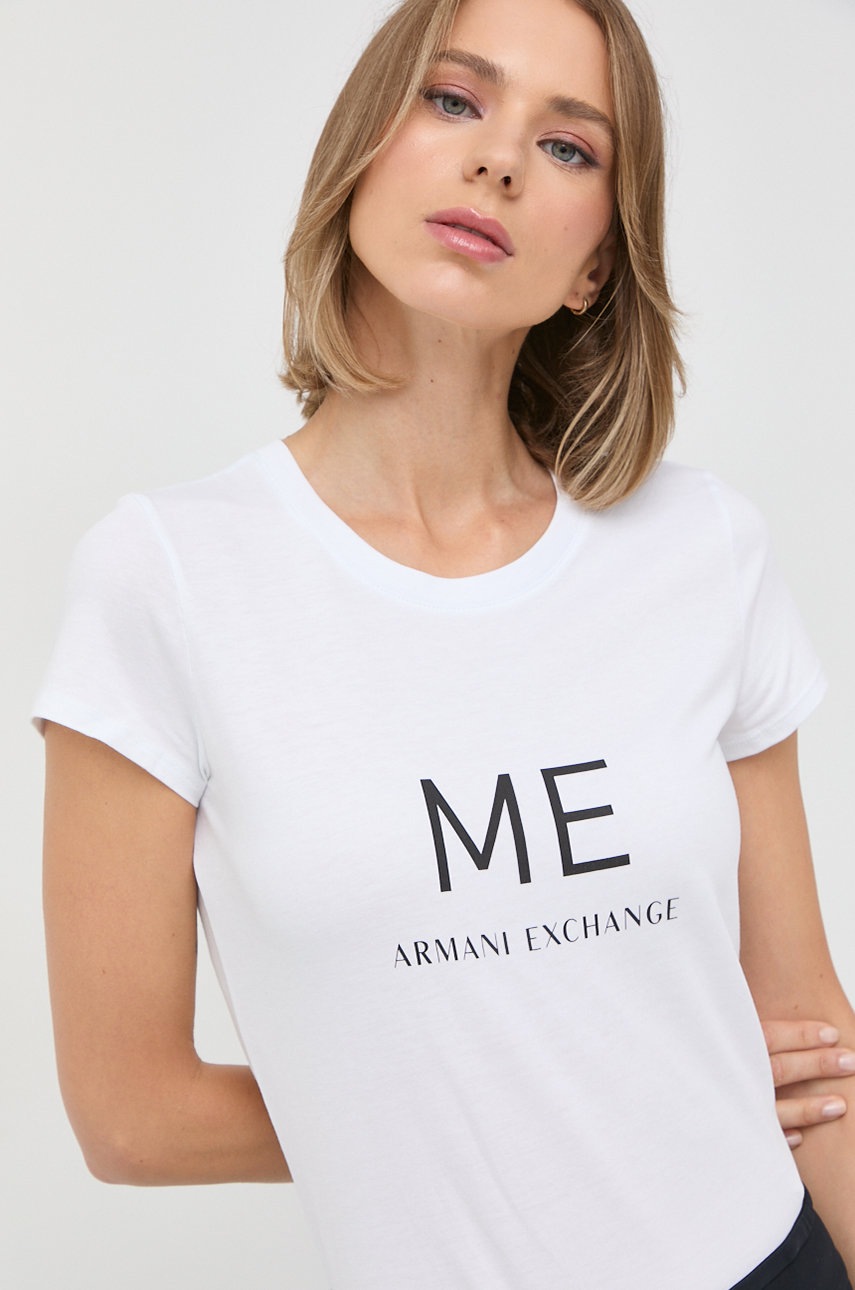 

Памучна тениска Armani Exchange в бяло, Бял