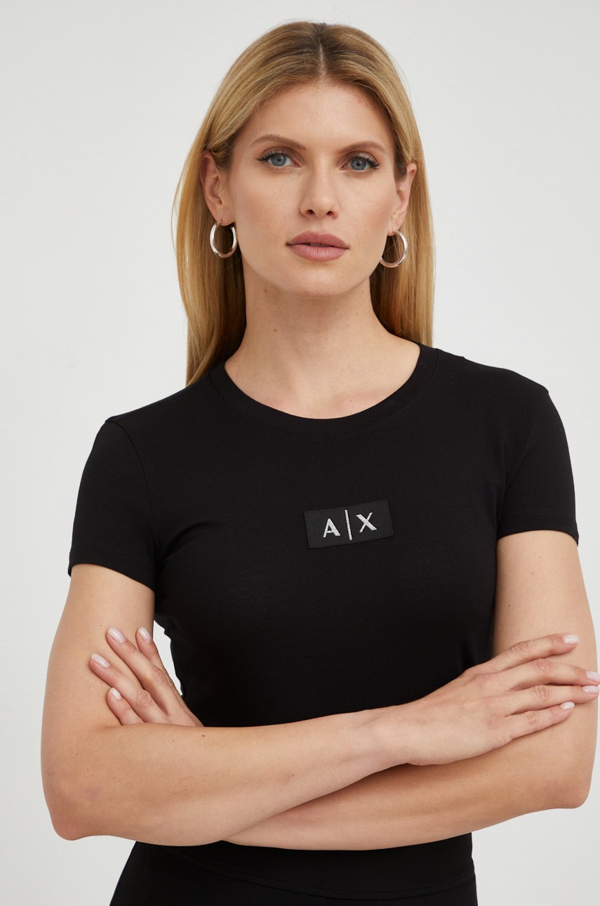 

Памучна тениска Armani Exchange в черно, Черен