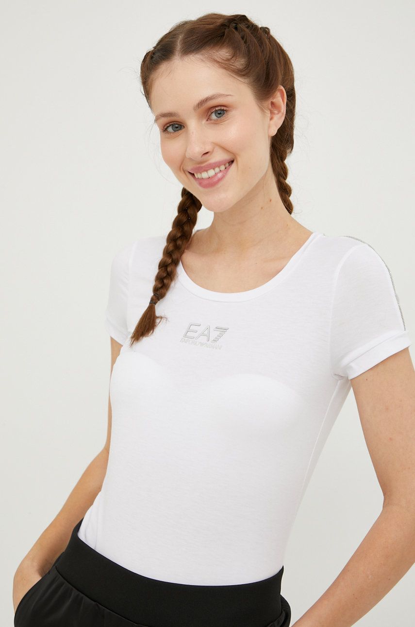 EA7 Emporio Armani tricou femei, culoarea alb Pret Mic Alb imagine noua gjx.ro