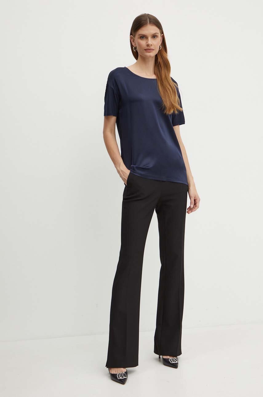 T-shirt από μείγμα μεταξιού BOSS χρώμα: ναυτικό μπλε φωτογραφία